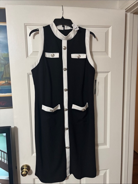New York & Company Dresses & Skirts - New York & Company Black Dress with White Trim and Decorative Buttons
